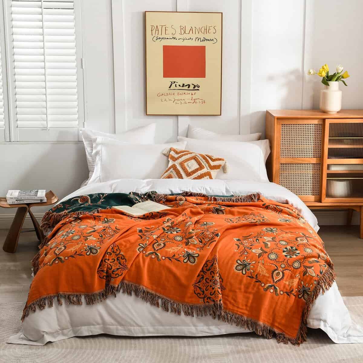 Manta de algodón SahSahCasa 100%, Manta de muselina naranja