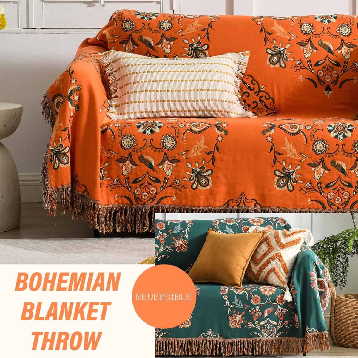 Manta de algodón SahSahCasa 100%, Manta de muselina naranja - Imagen 5