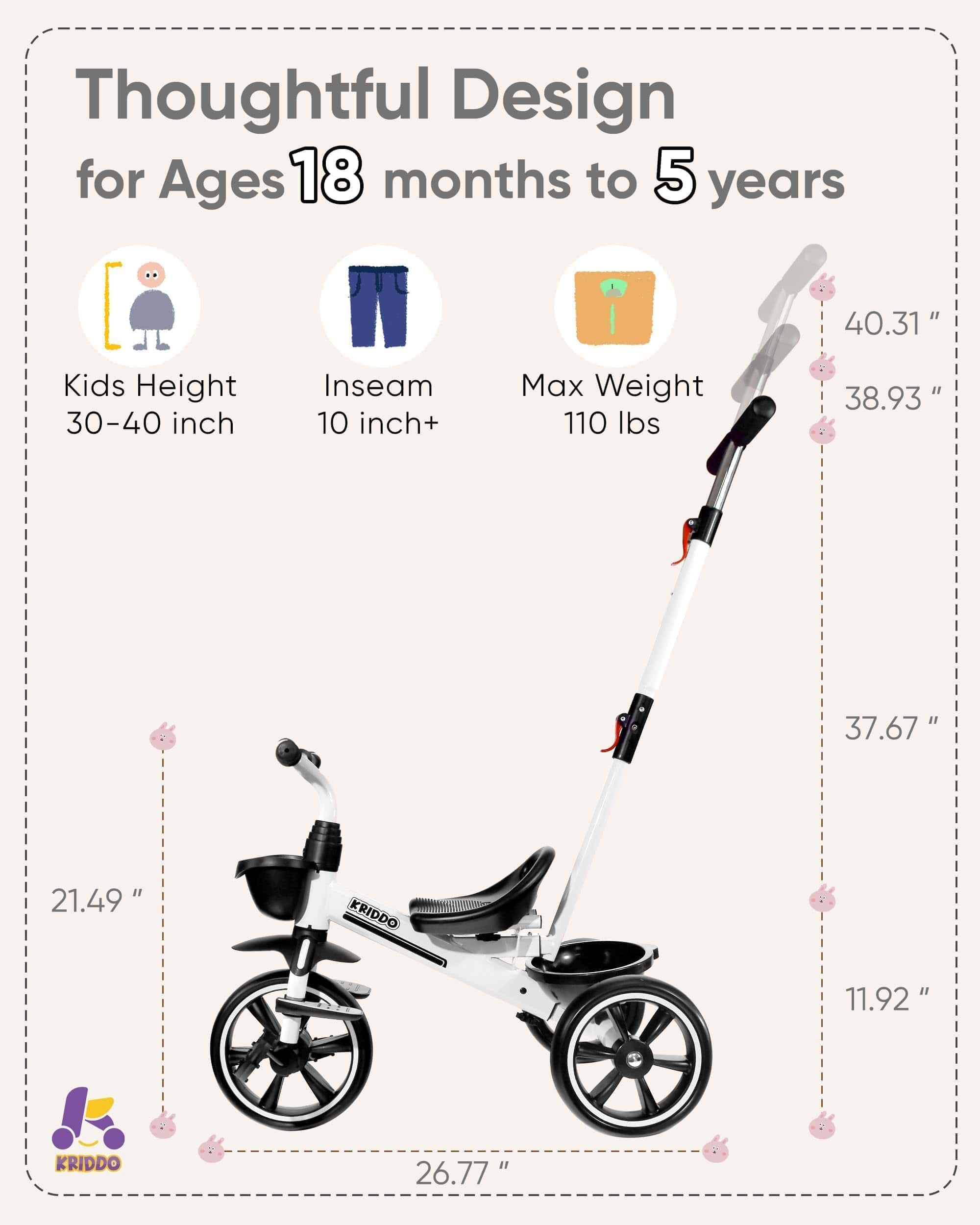 Triciclo para Niños KRIDDO 2-en-1 para Edades -Blanco - Imagen 7