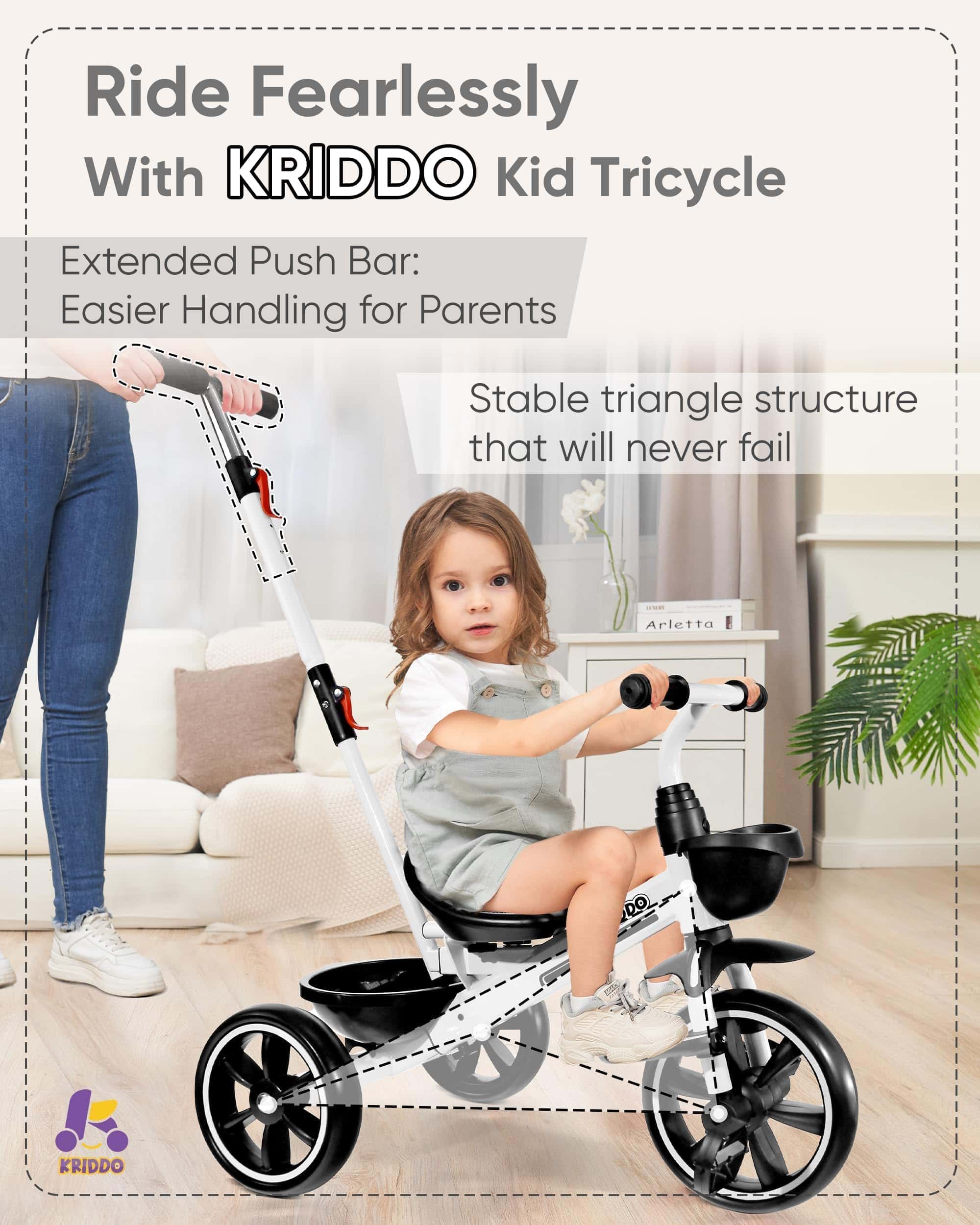 Triciclo para Niños KRIDDO 2-en-1 para Edades -Blanco - Imagen 6