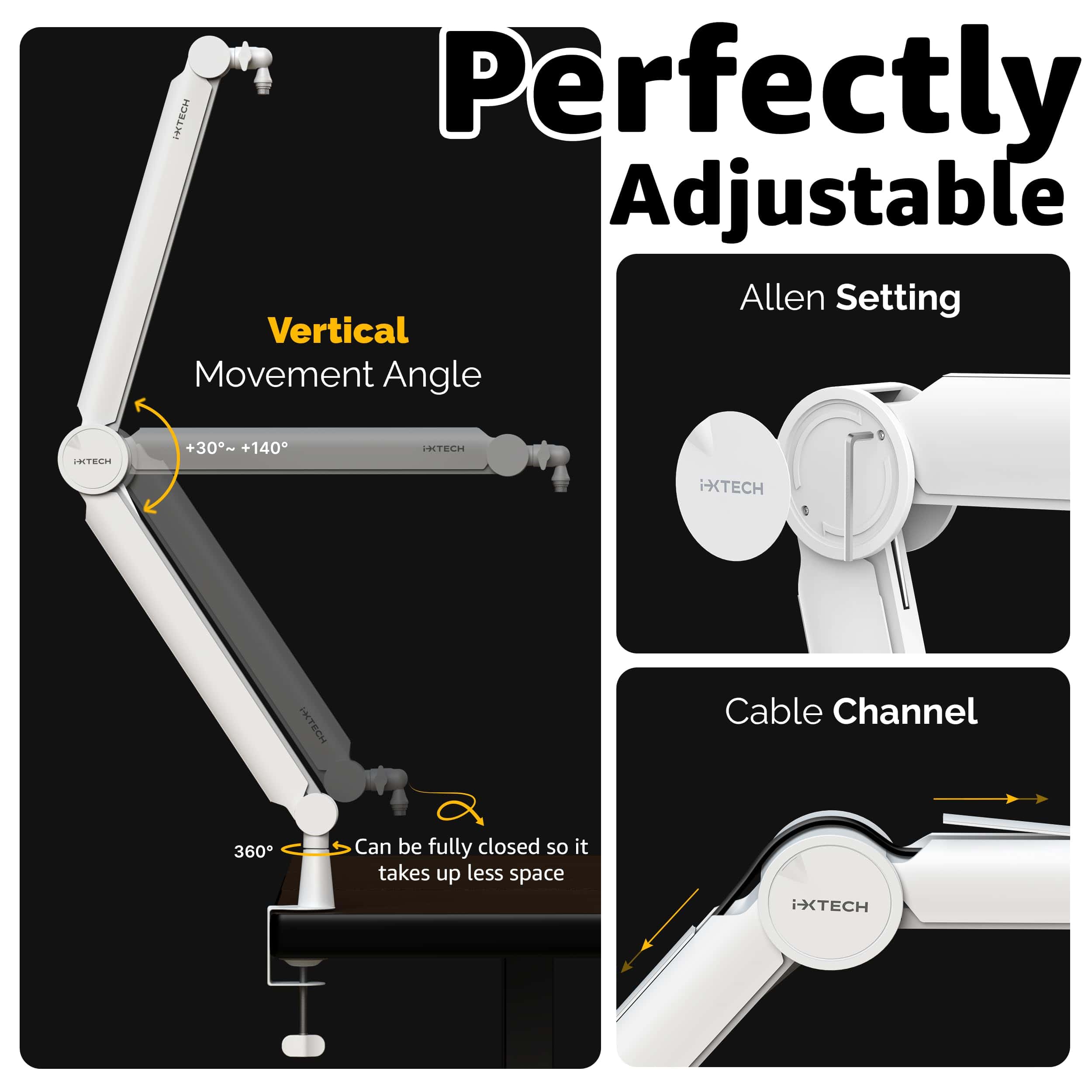 Brazo de Micrófono Blanco IXTECH Premium Boom Arm 360� - Imagen 8