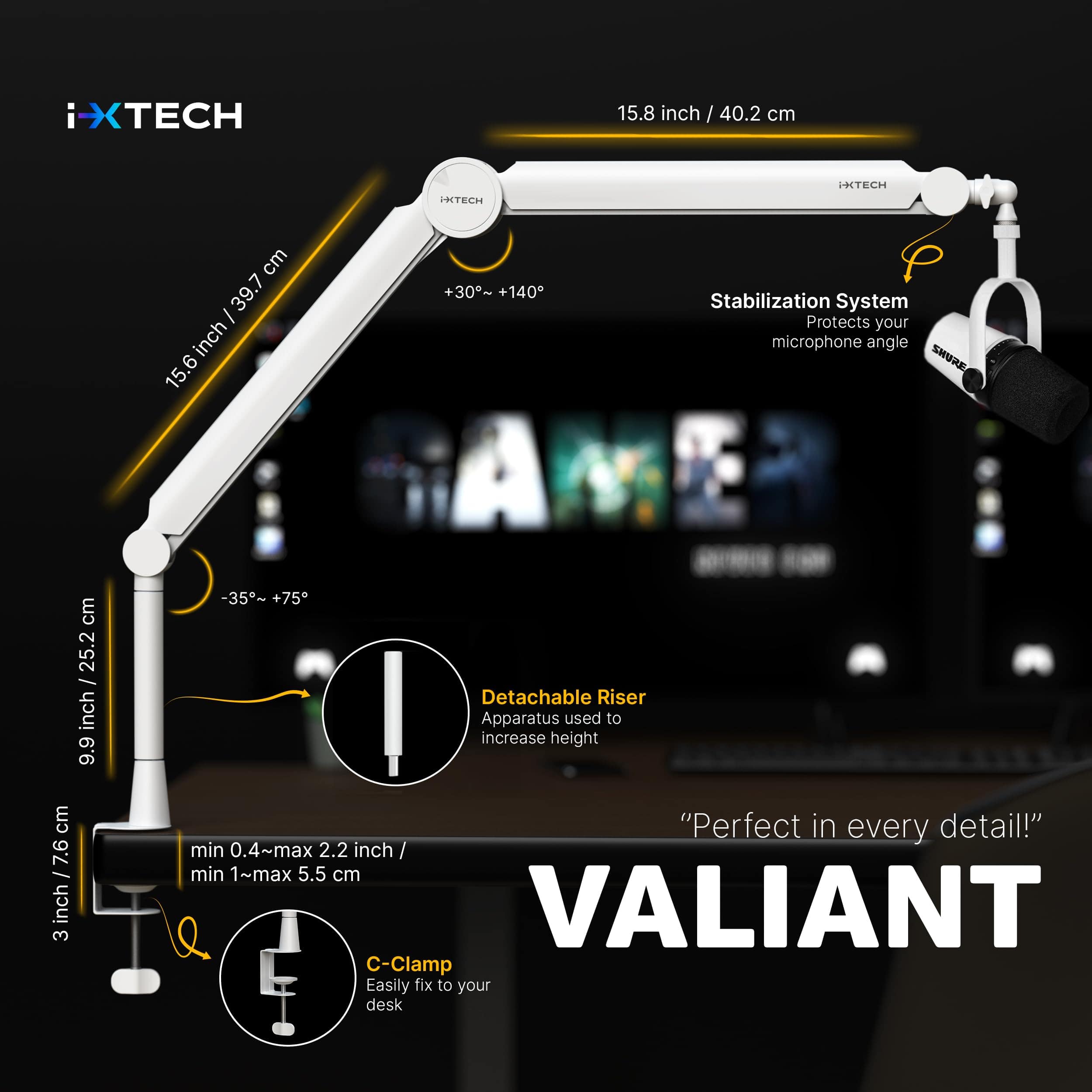 Brazo de Micrófono Blanco IXTECH Premium Boom Arm 360� - Imagen 7