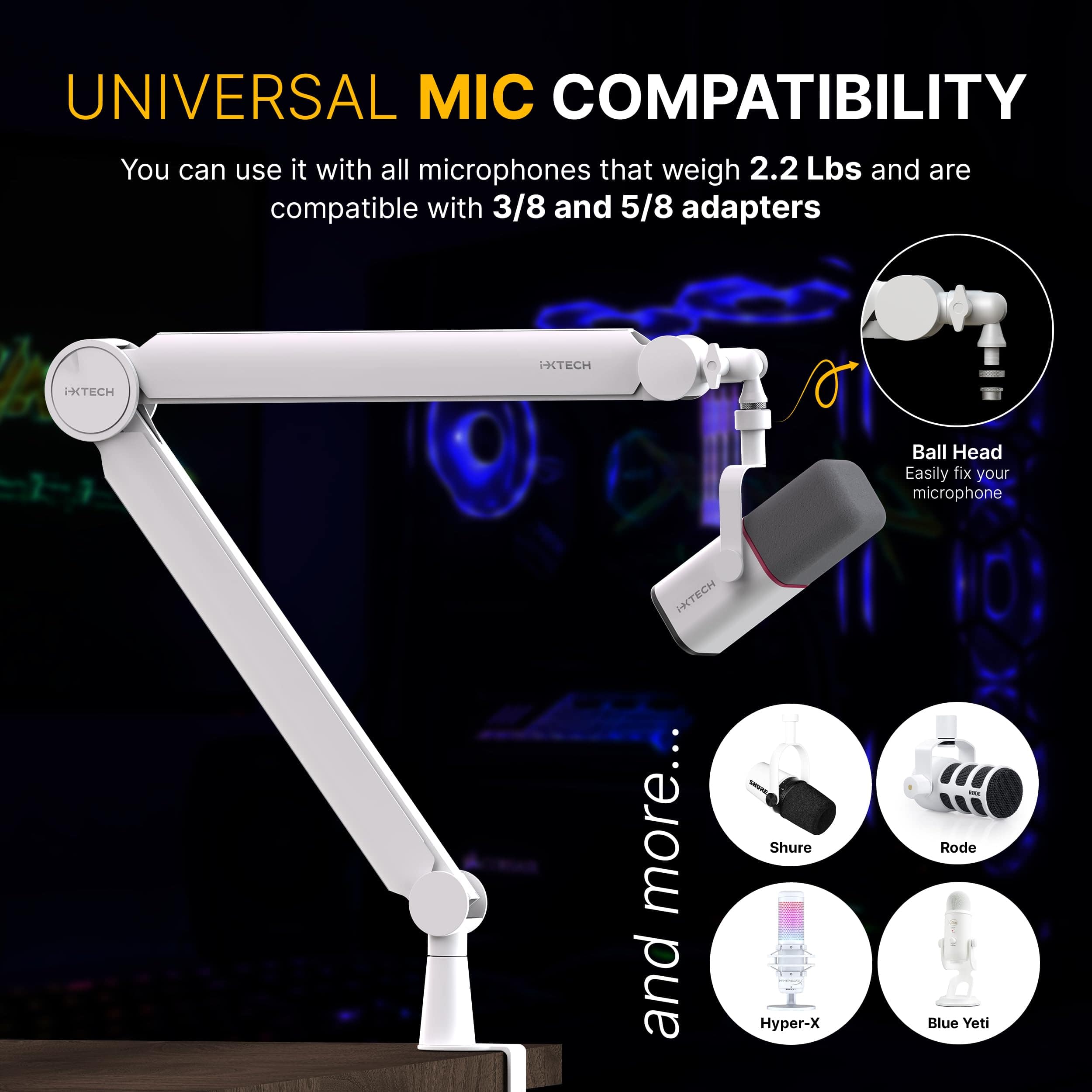 Brazo de Micrófono Blanco IXTECH Premium Boom Arm 360� - Imagen 3