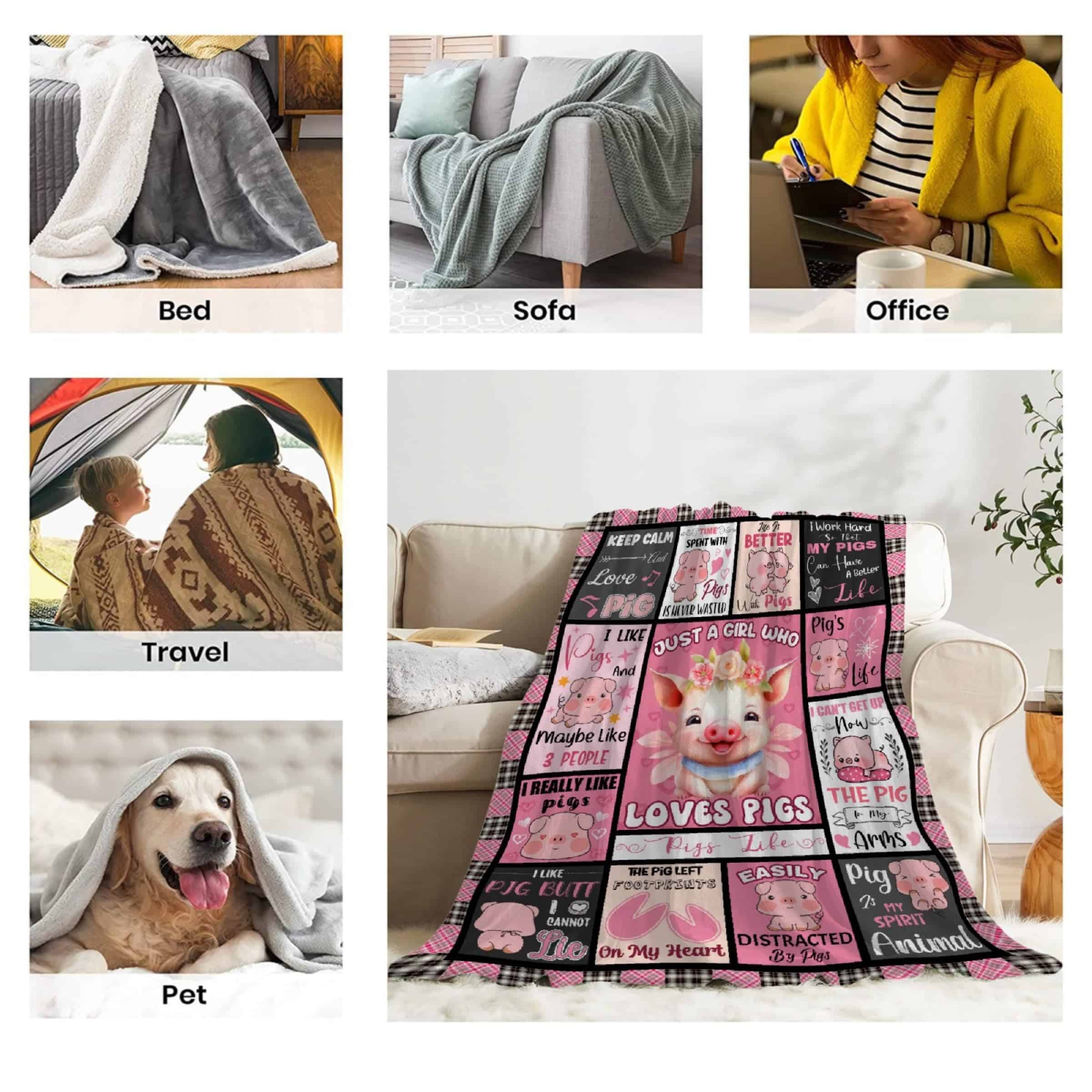 Manta de Sofá con Temática de Amante de los Cerdos - Súper - Imagen 8