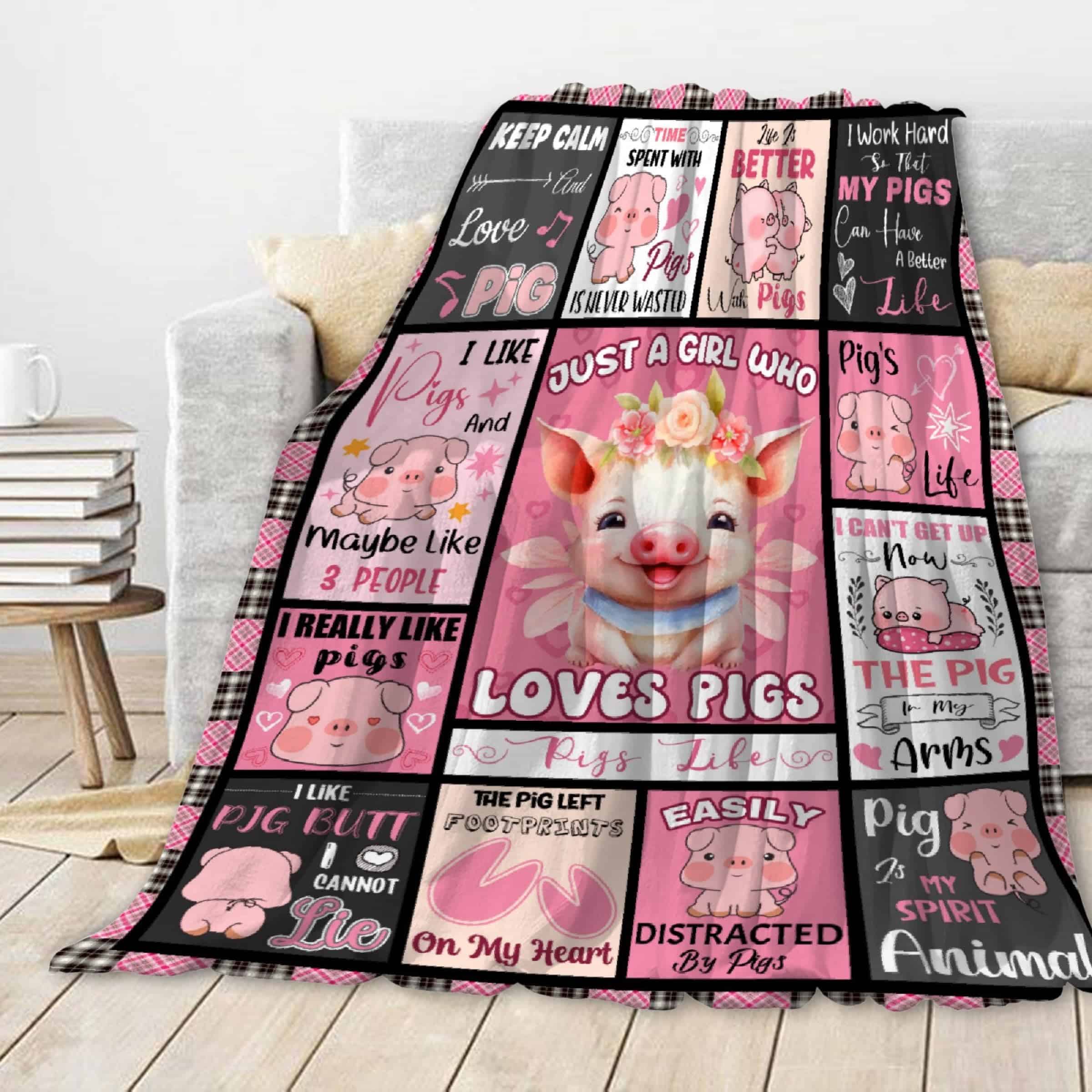 Manta de Sofá con Temática de Amante de los Cerdos - Súper - Imagen 3