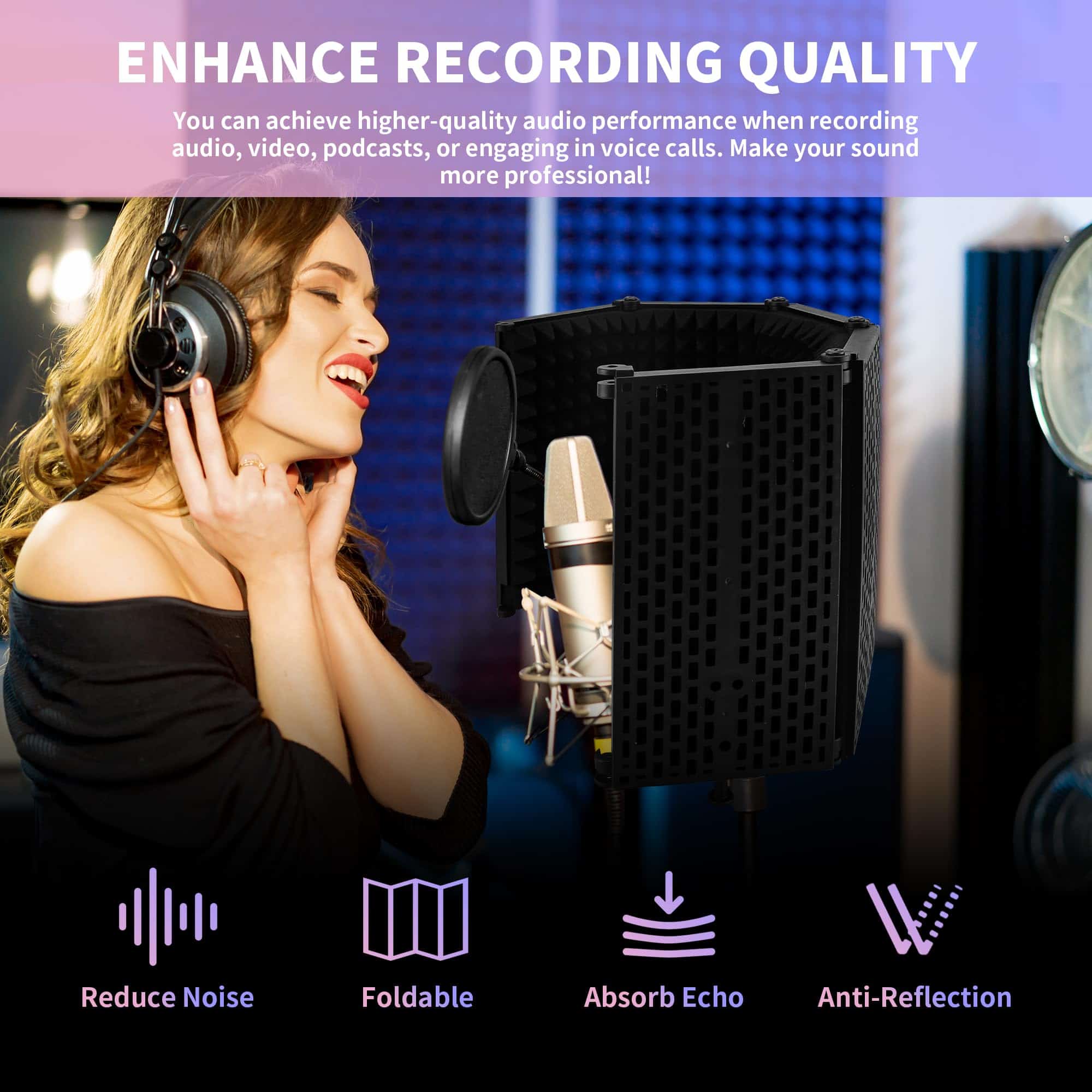 Escudo de Aislamiento de Micrófono para Grabación con - Imagen 7
