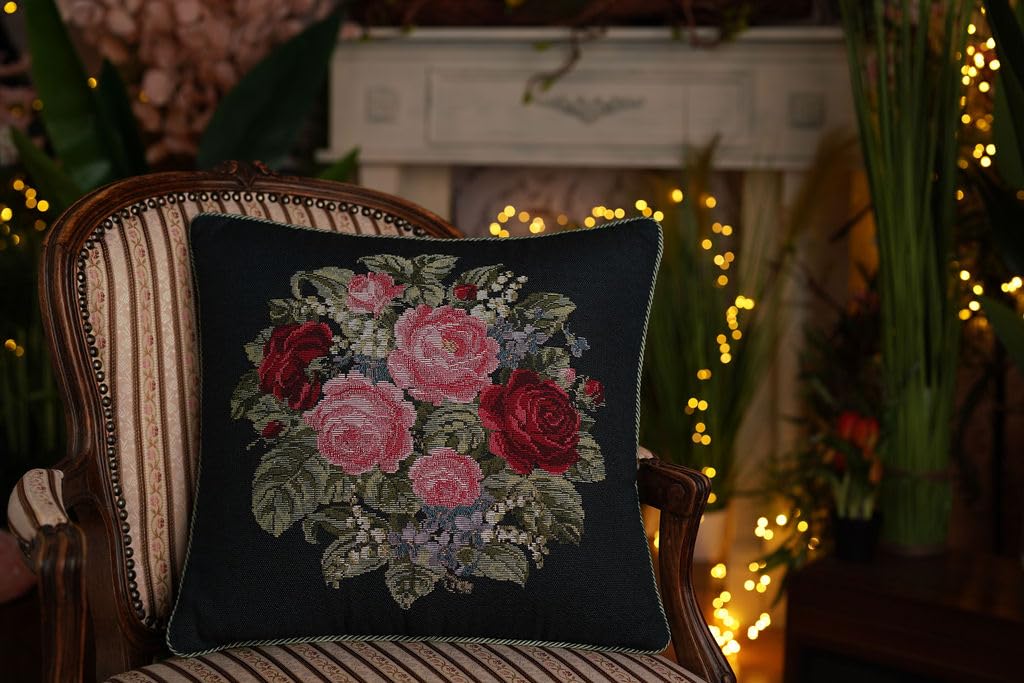 Funda de Cojín Jacquard de Lujo Hecha en Italia con Rosas