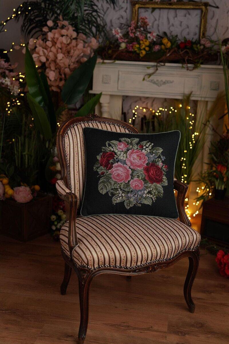 Funda de Cojín Jacquard de Lujo Hecha en Italia con Rosas - Imagen 4