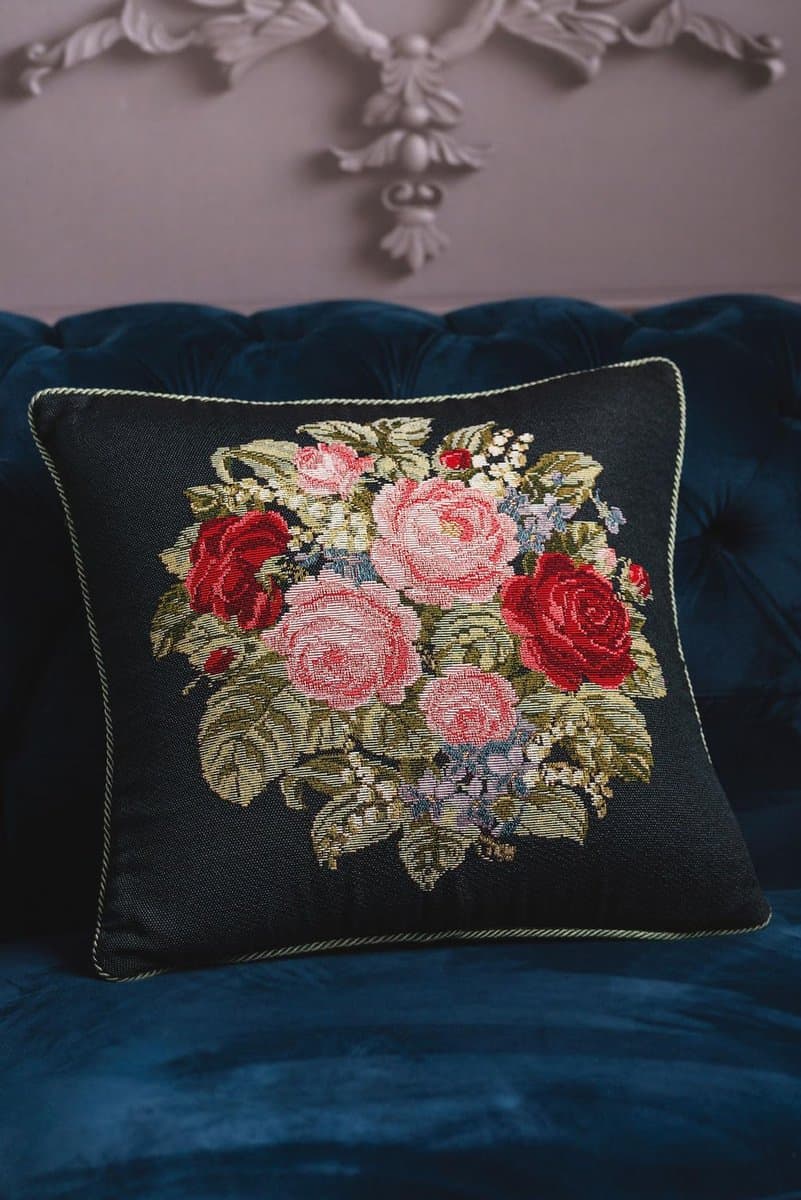 Funda de Cojín Jacquard de Lujo Hecha en Italia con Rosas - Imagen 9