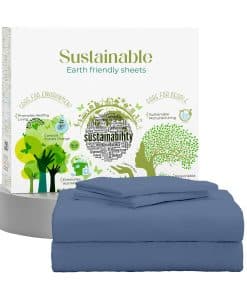 Juego de sábanas de 400 hilos color azul oscuro para cama