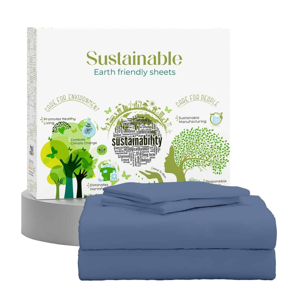 Juego de sábanas de 400 hilos color azul oscuro para cama