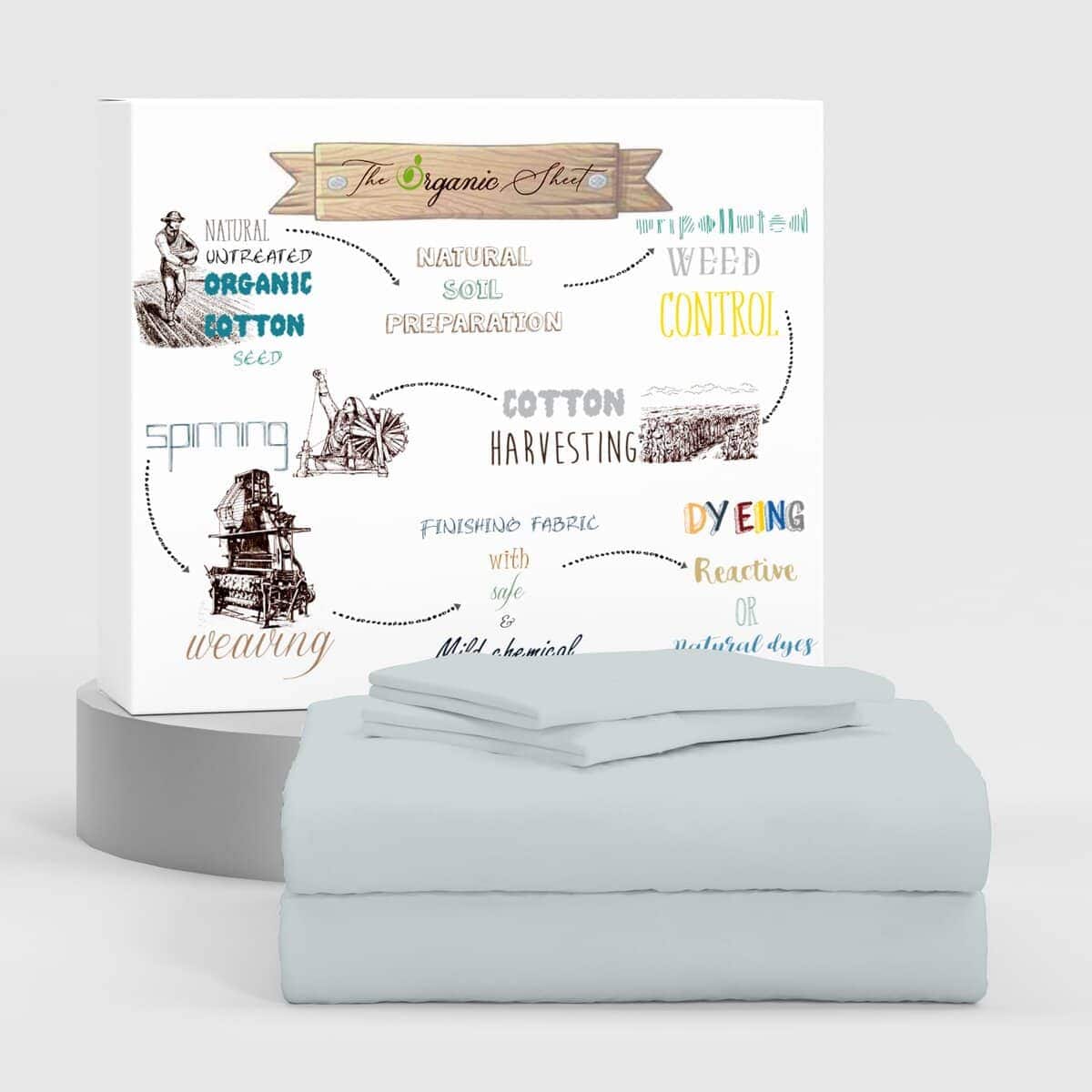 Juego de sábanas de algodón orgánico 100% -Gris suave