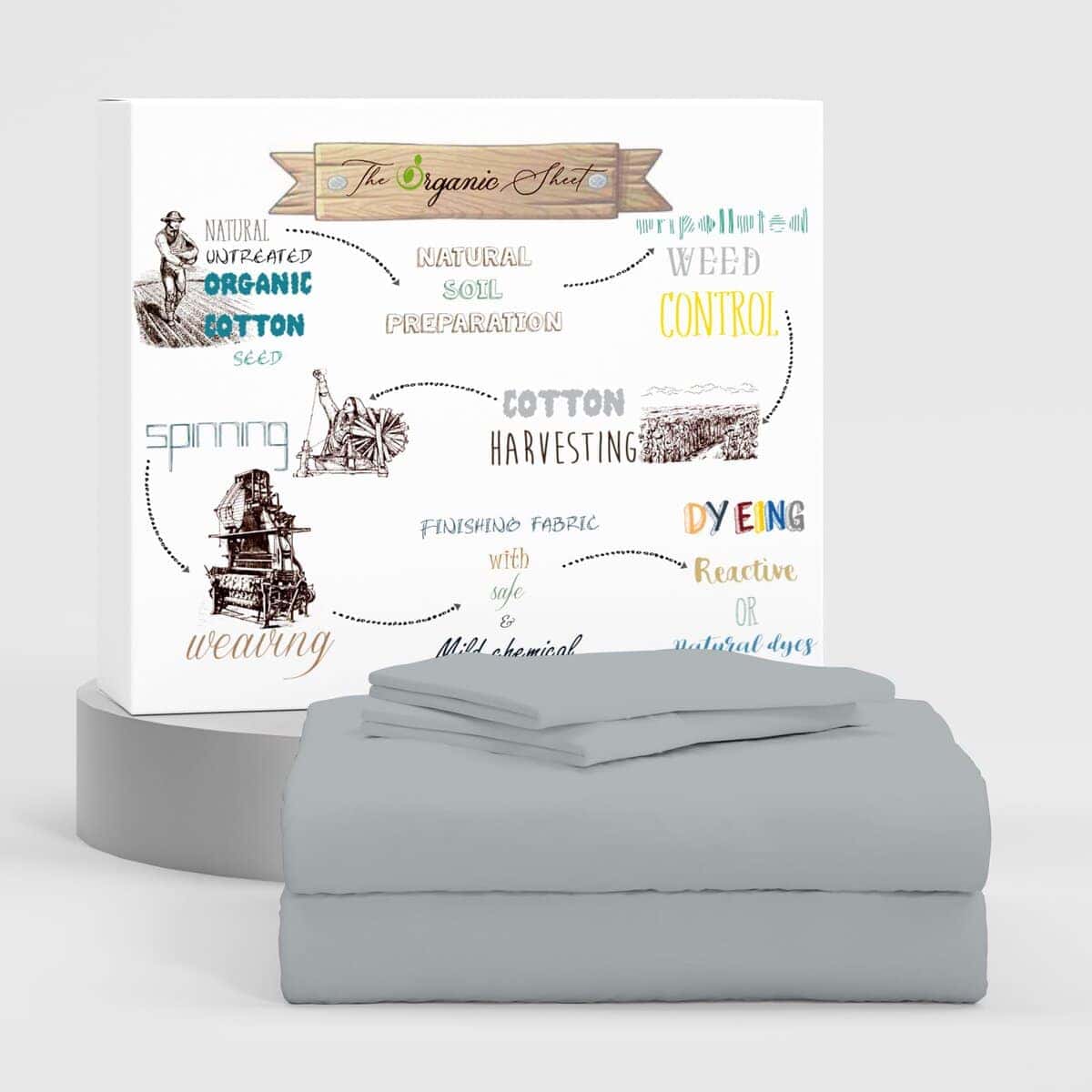 Juego de sábanas de algodón orgánico 100% -Plata