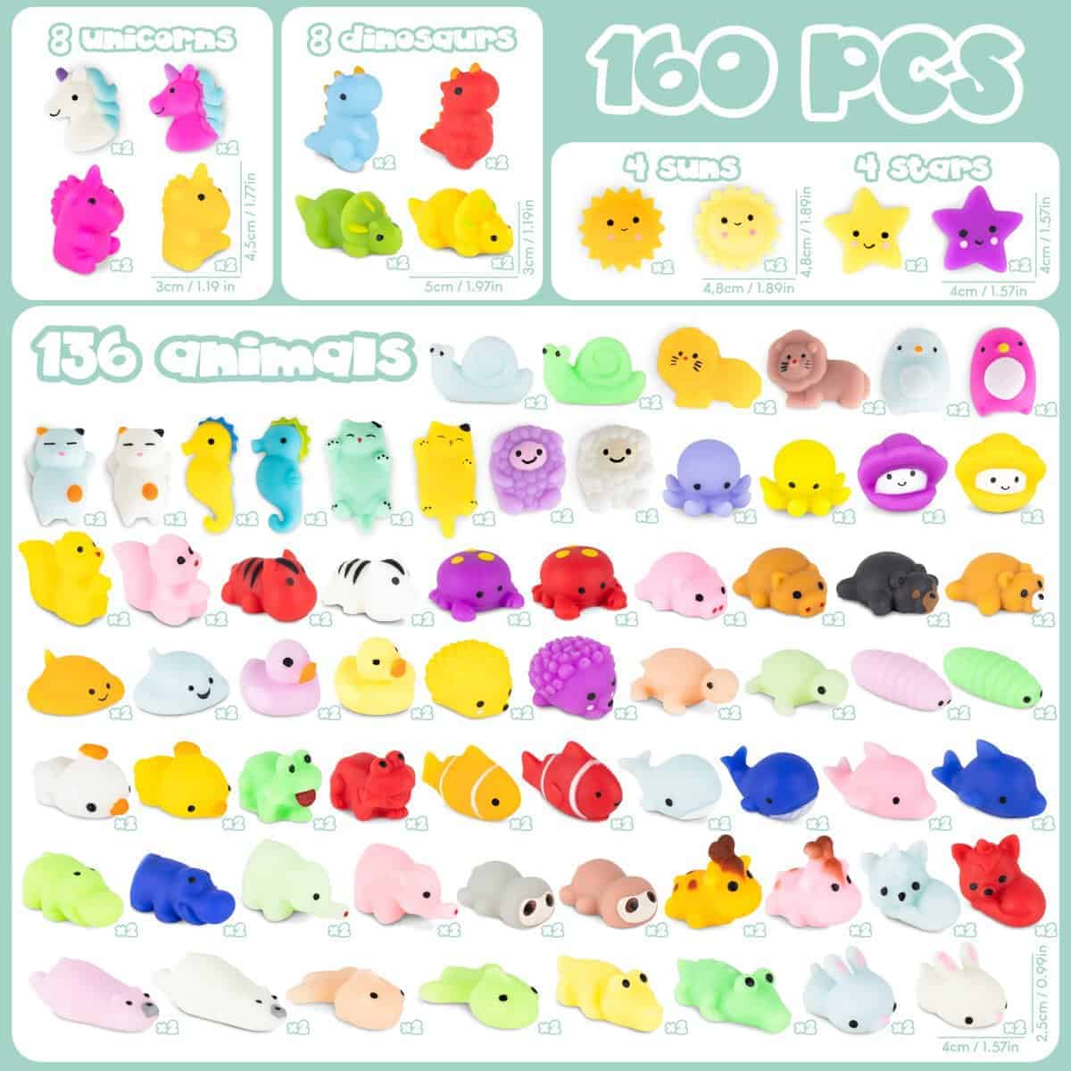 BONNYCO Pack de 160 Mochi Squishy Toys para Fiestas - Imagen 4
