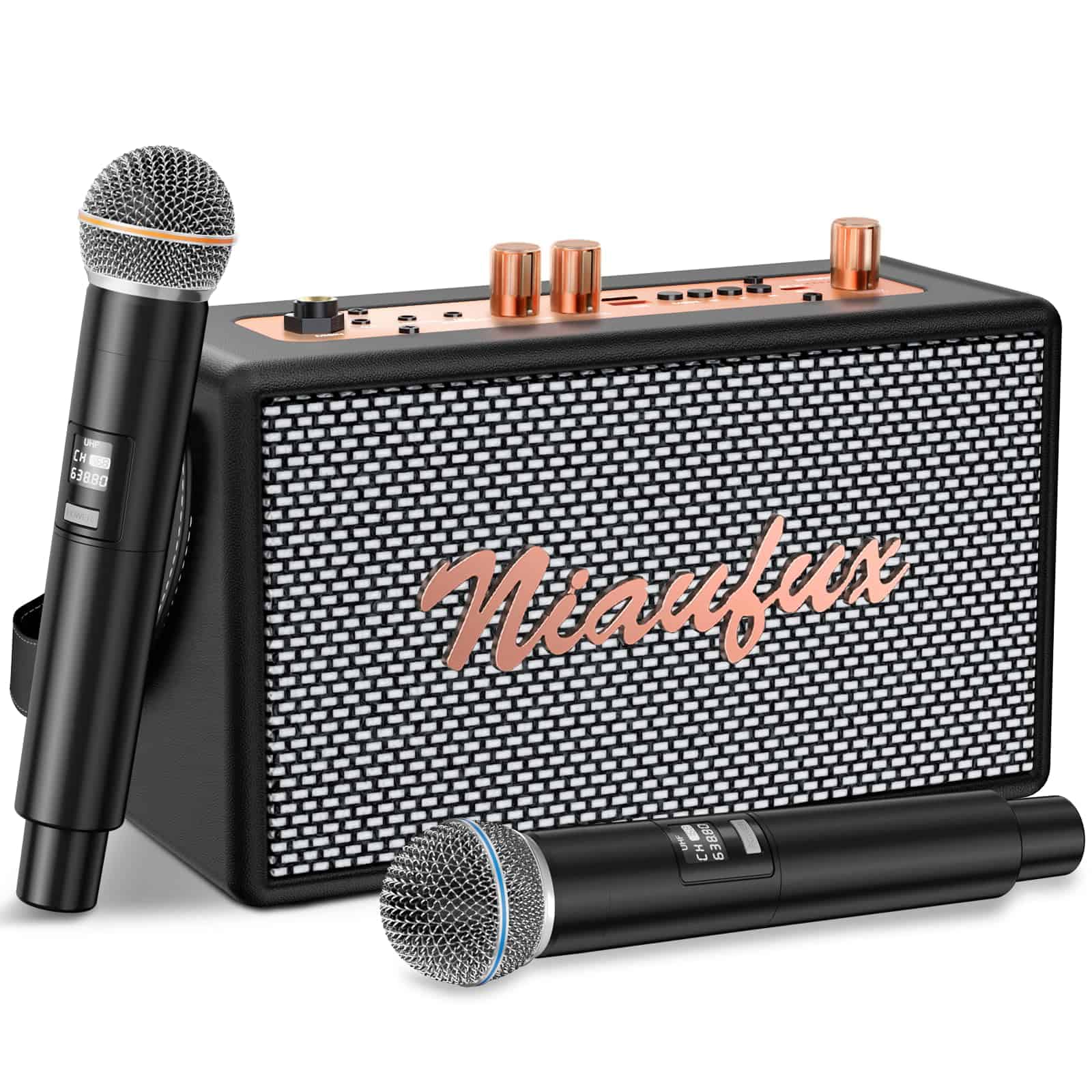 Máquina de Karaoke Retro con Dos Micrófonos Inalámbricos,
