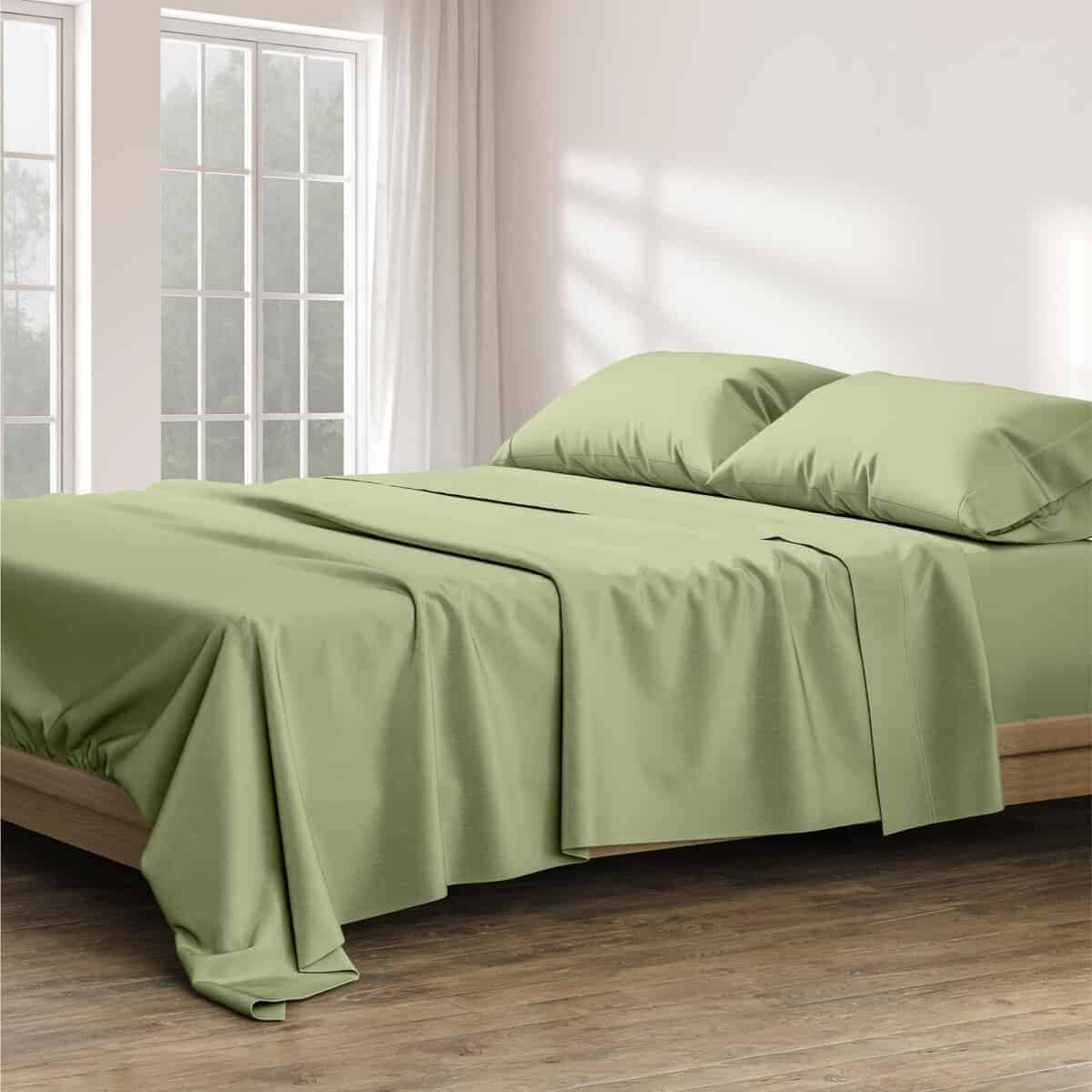 Juego de sábanas de algodón egipcio 100% -Verde Salvia