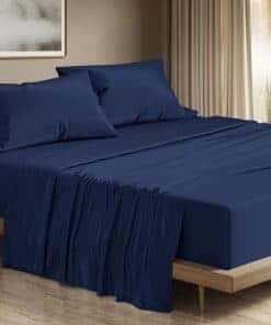 Juego de sábanas 100% algodón egipcio tamaño -Azul Marino