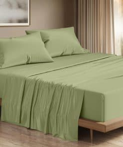 Juego de sábanas 100% algodón egipcio tamaño -Verde salvia