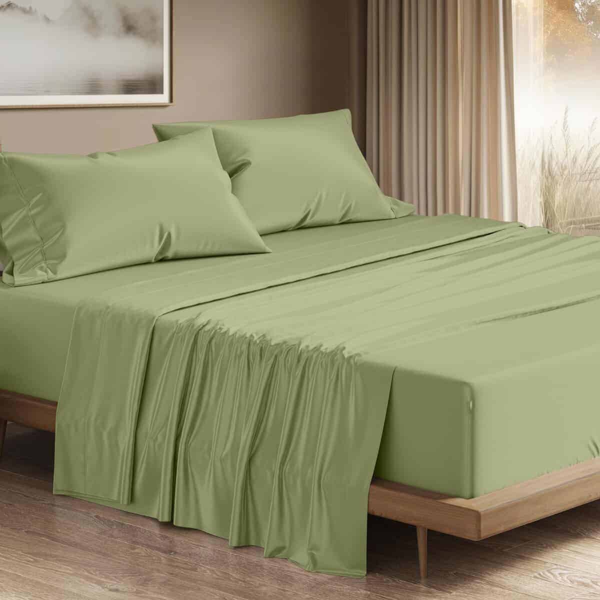 Juego de sábanas 100% algodón egipcio tamaño -Verde salvia