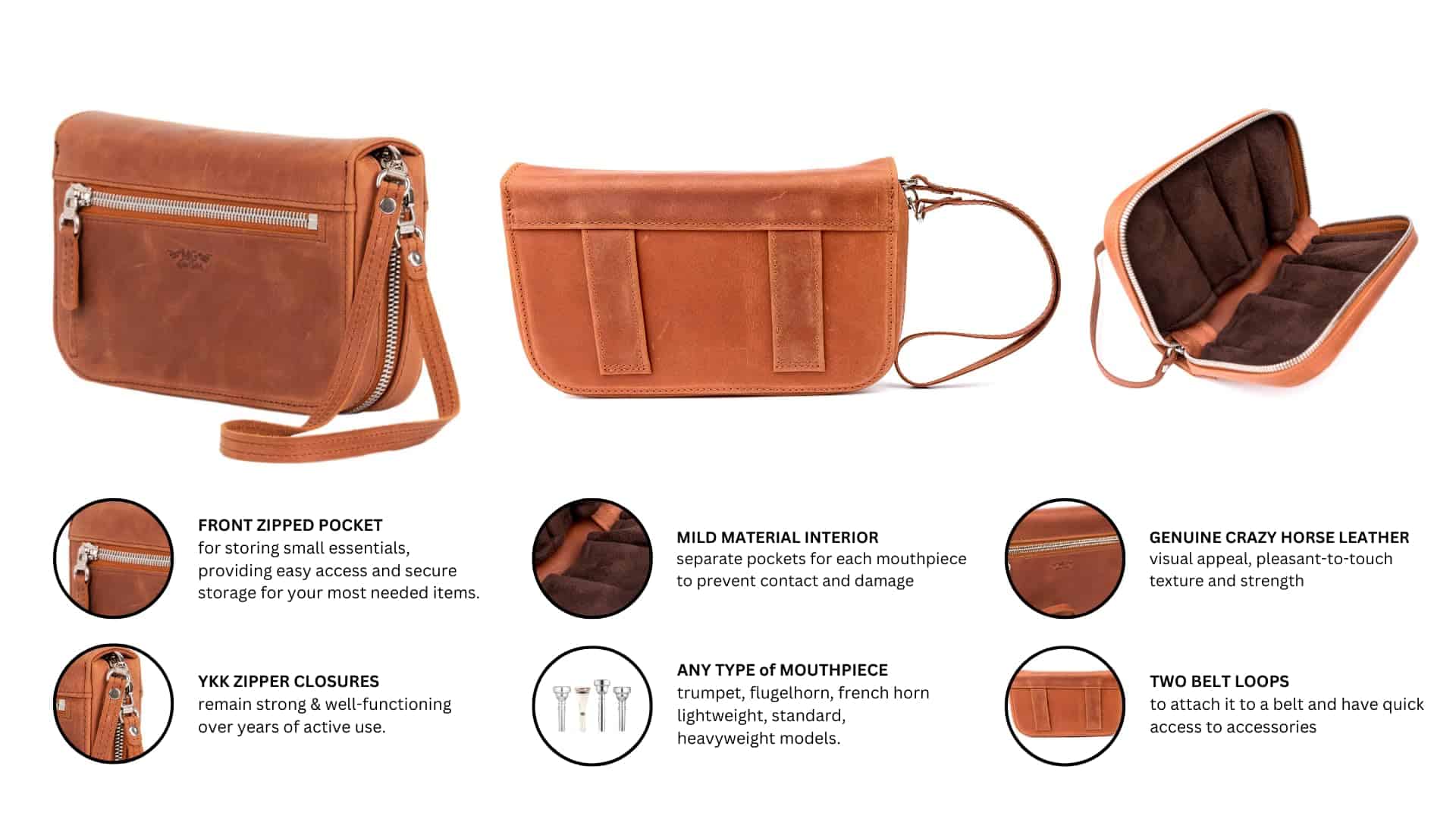 Porta boquillas de trompeta de cuero para 7 boquillas por - Imagen 6