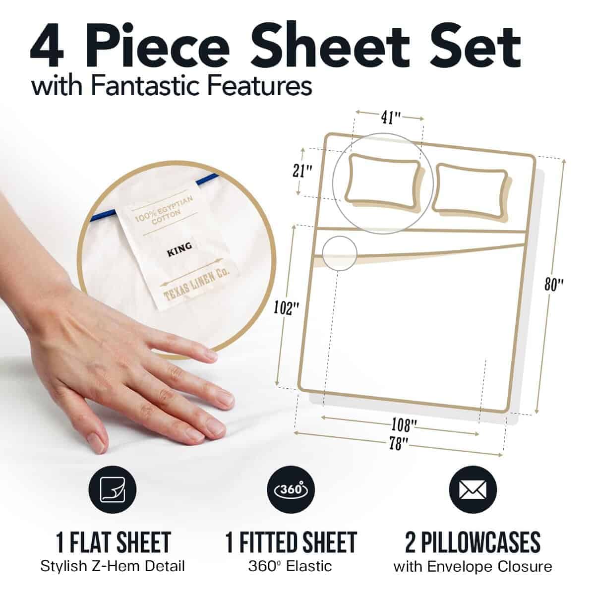 TEXAS LINEN CO. Juego de sábanas King -Verde Salvia - Imagen 5