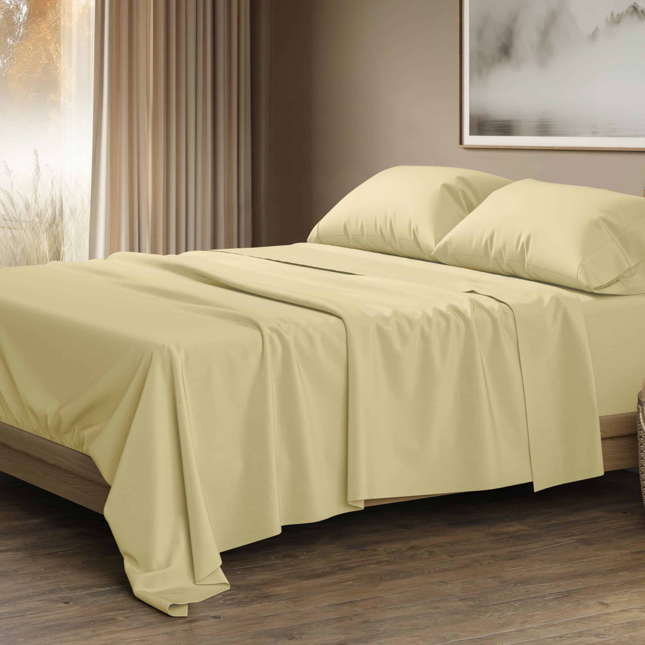 Juego de Sábanas 100% Algodón Egipcio Tamaño -Beige