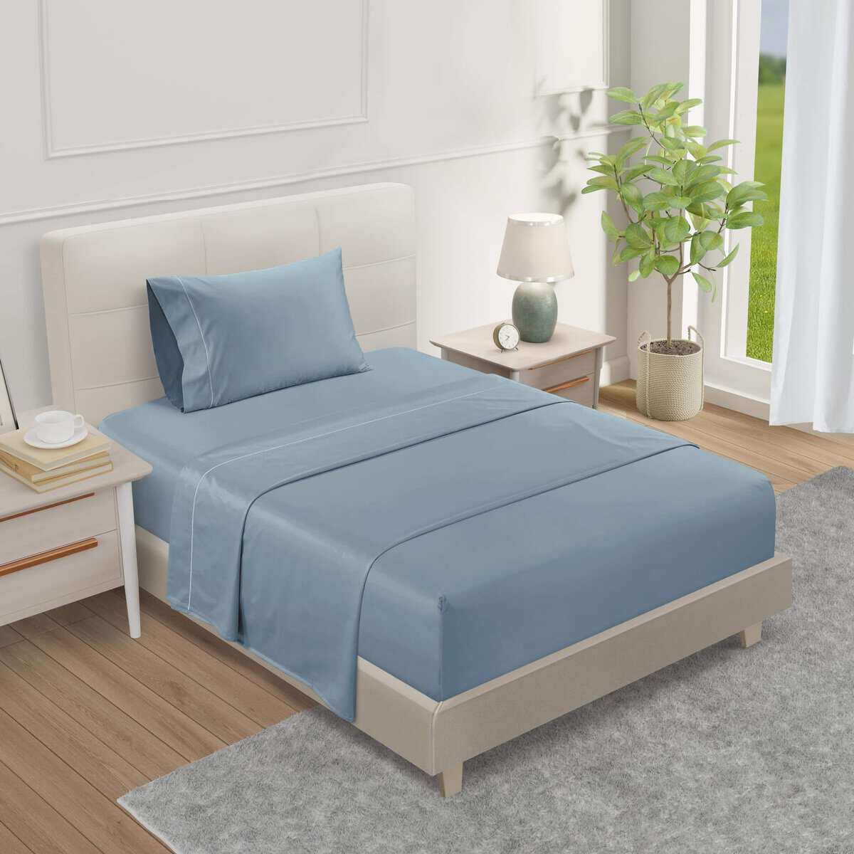 Juego de sábanas de hilo de 1000, azul para cama