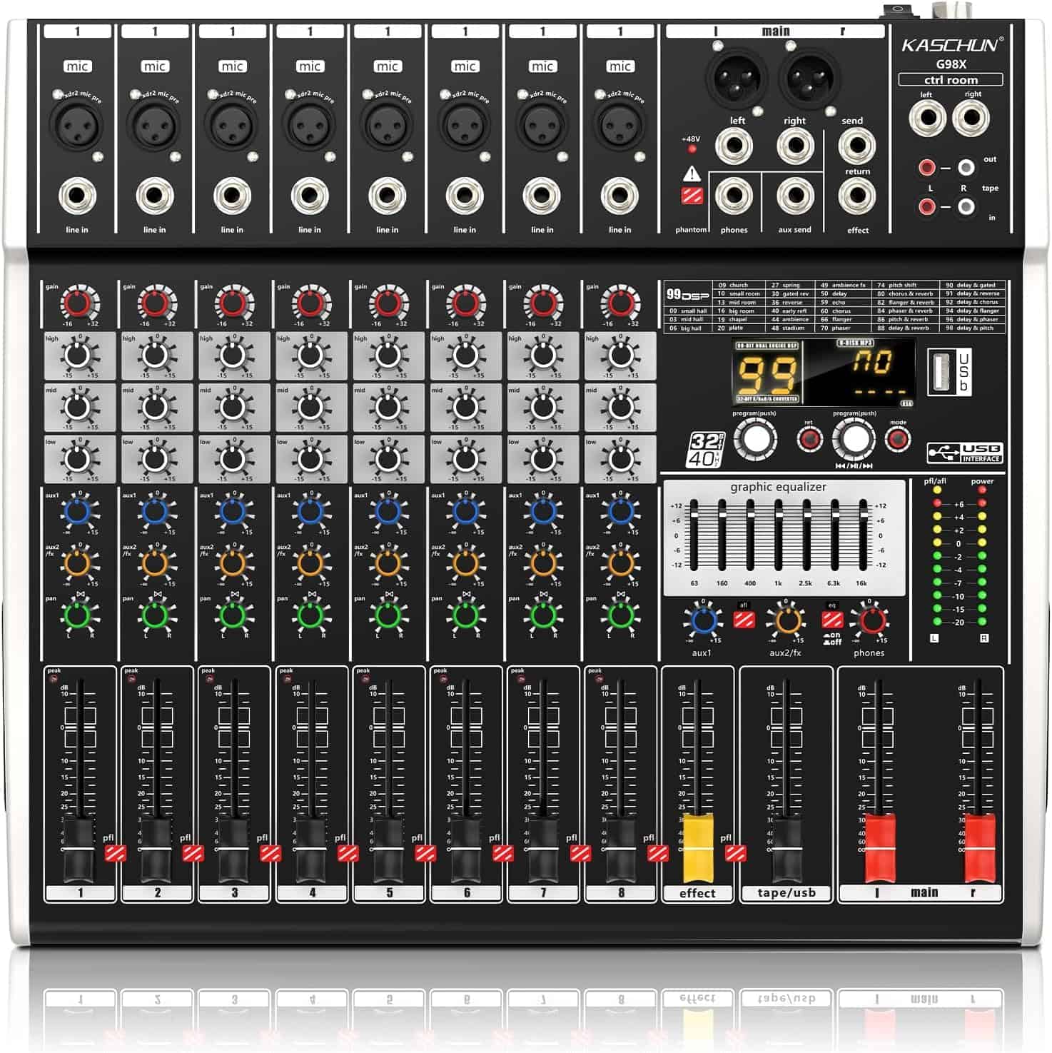 Mezcladora de audio profesional G98X, 8 canales 99 DSP