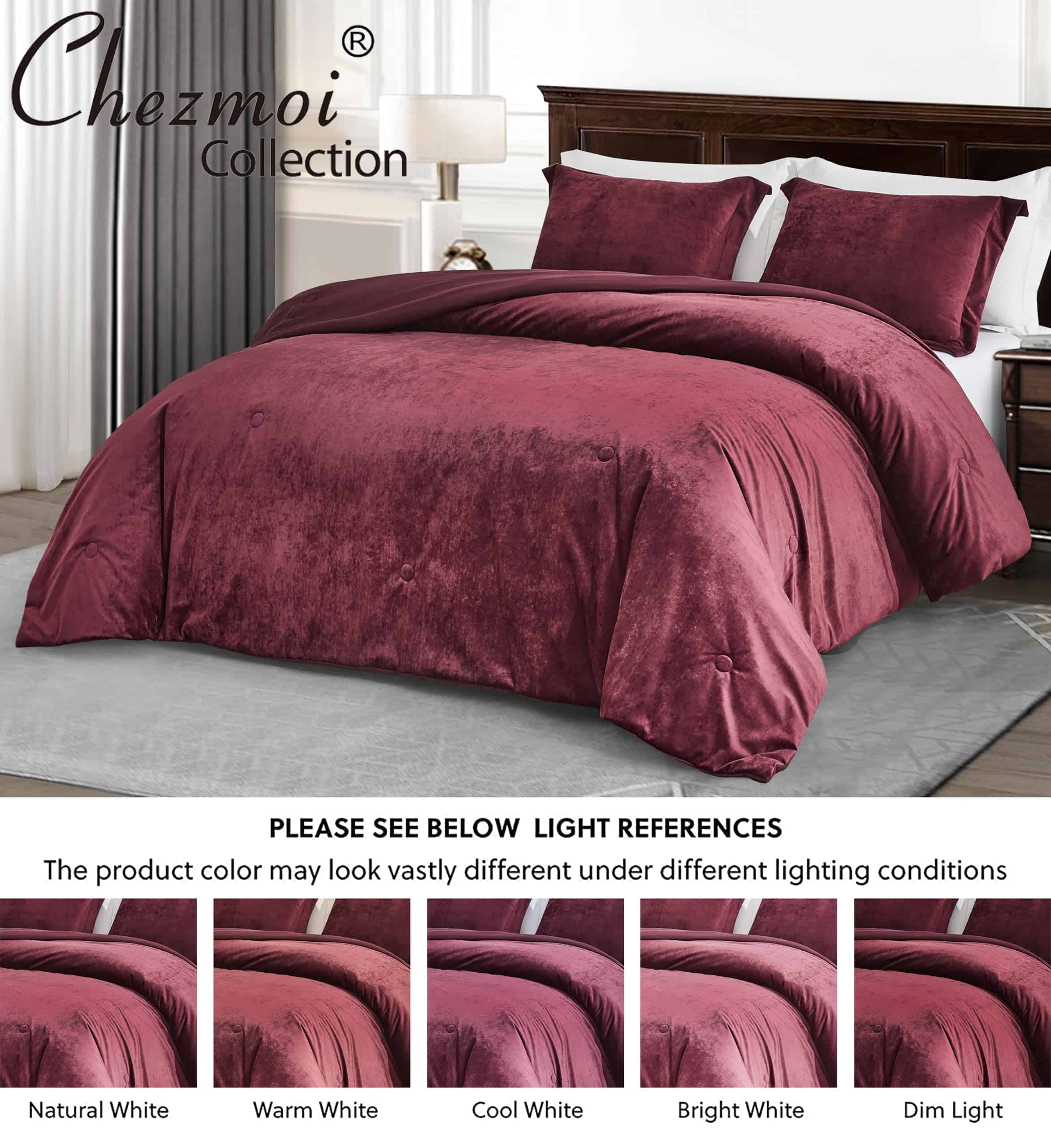 Juego de Edredón de Terciopelo Lux de 3 Piezas en Color - Imagen 6