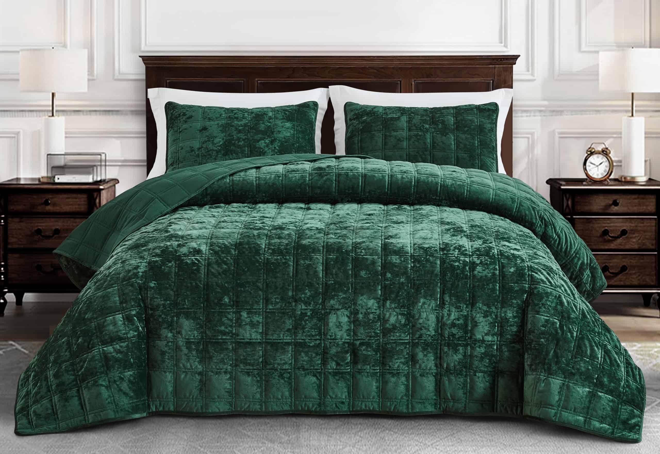 Juego de colcha de terciopelo Chezmoi -Forest Green - Imagen 3