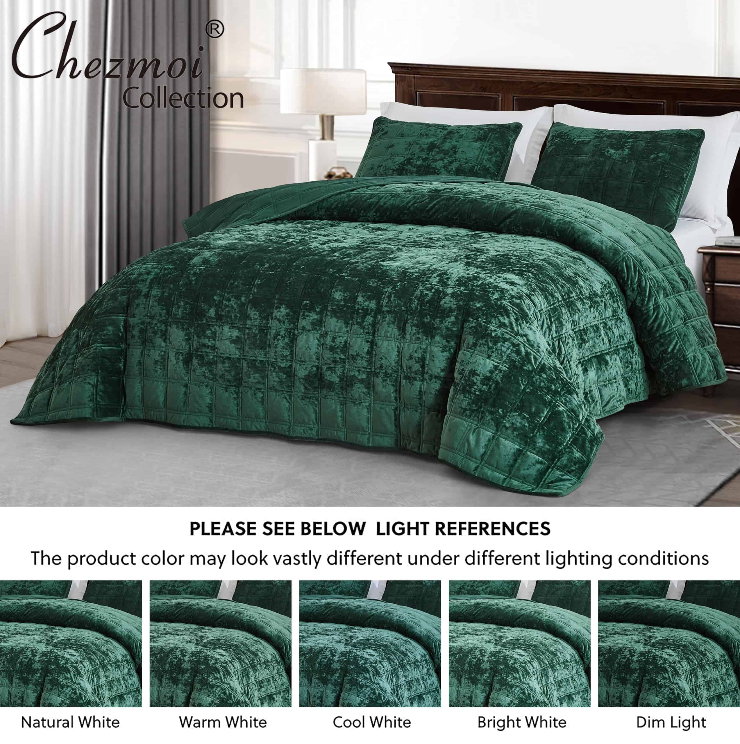 Juego de colcha de terciopelo Chezmoi -Forest Green - Imagen 6