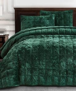 Juego de colcha de terciopelo Chezmoi -Forest Green