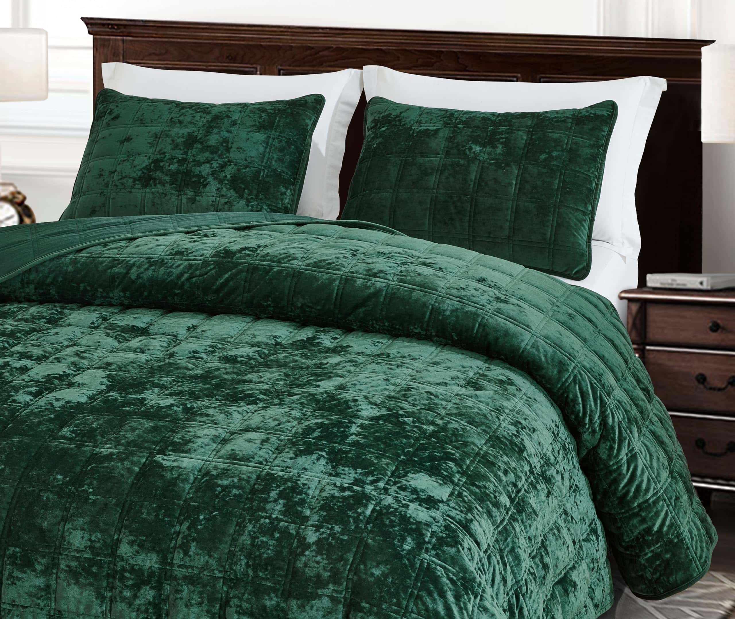 Juego de colcha de terciopelo Chezmoi -Forest Green - Imagen 4