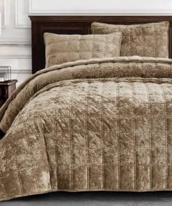 Chezmoi Collection Piers Juego de Edredón de Terciopelo Tan