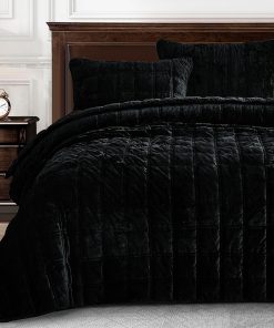 Set de Colcha de Terciopelo Negro Chezmoi Collection Piers