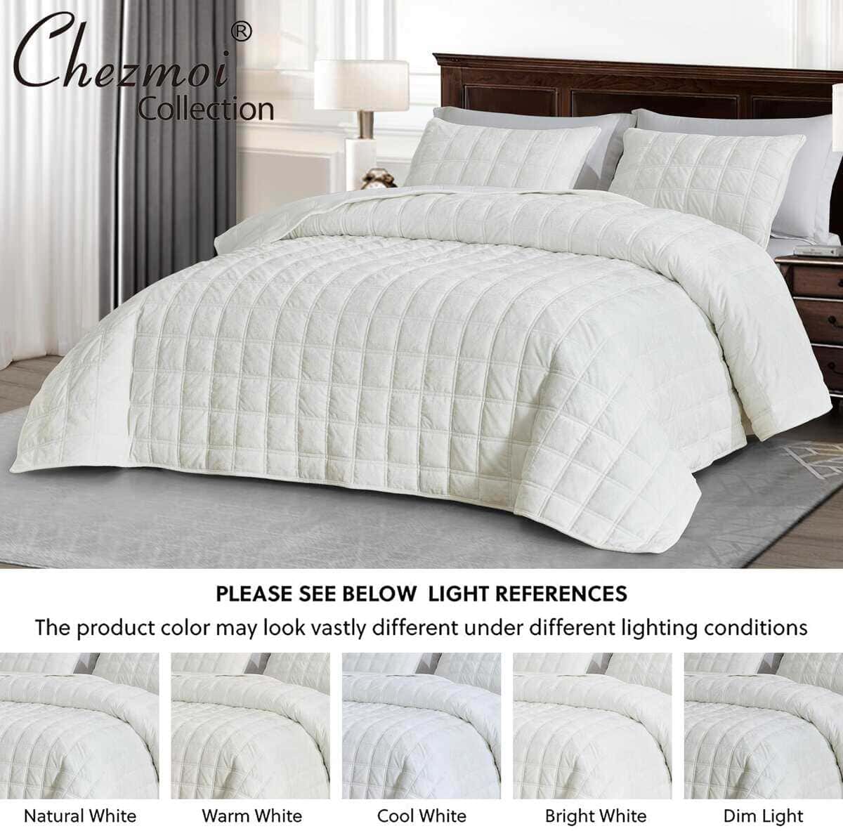 Juego de Colcha de Terciopelo Chezmoi -Blanco Crema - Imagen 6