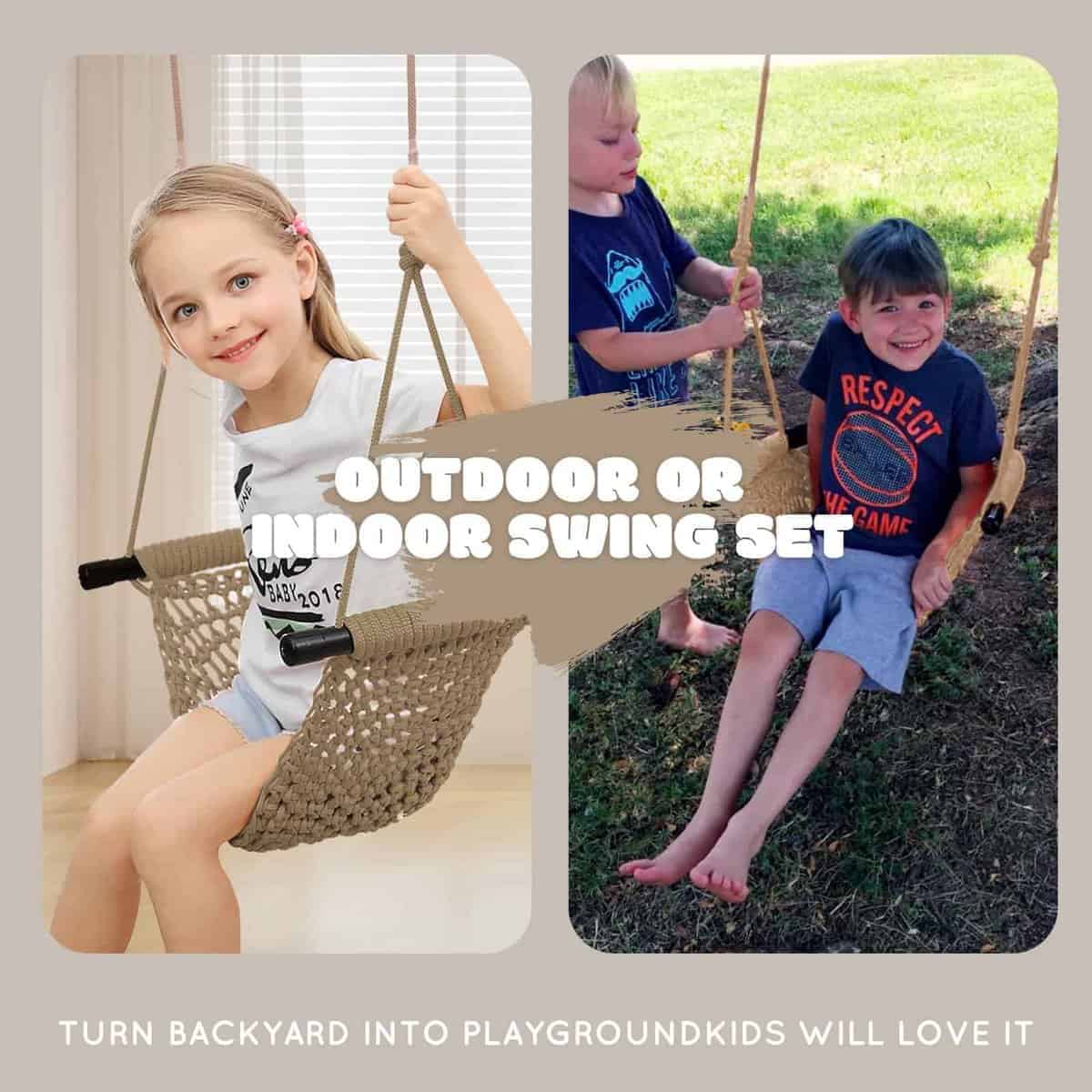 Hi-Na Asiento de columpio para niños con respaldo y manija, - Imagen 6