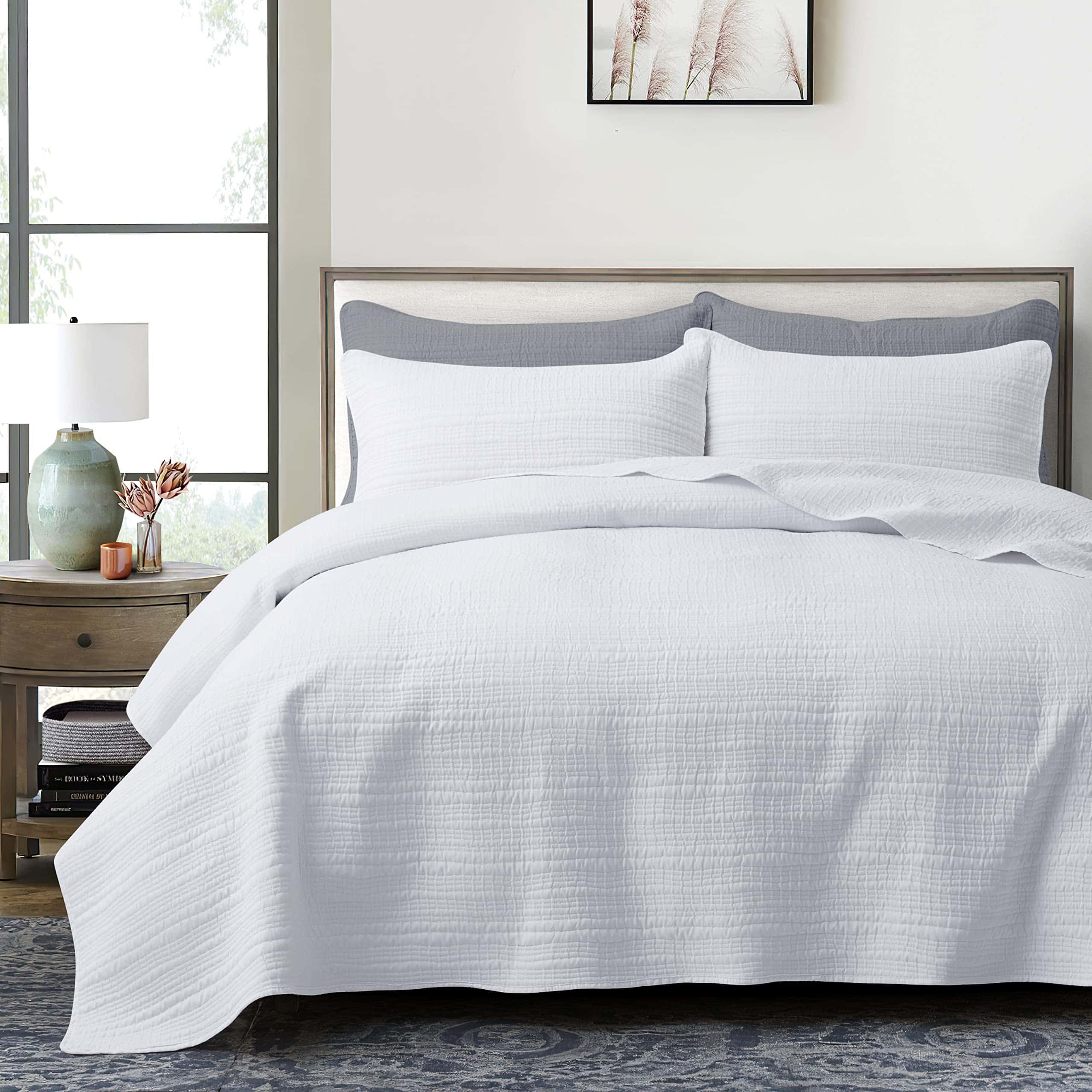 Juego de Edredón King Size Moonline Blanco 3 Piezas, Ligero