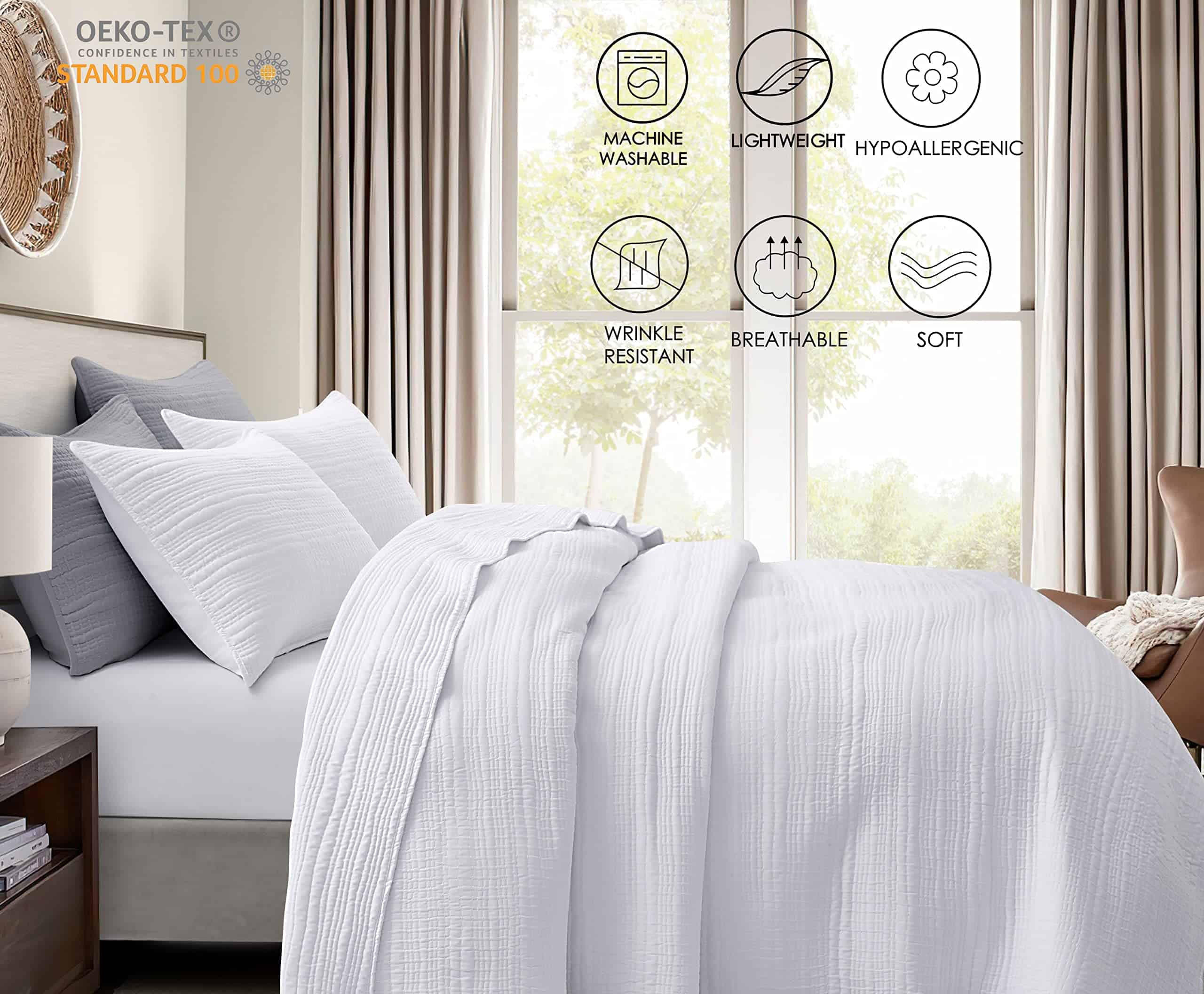 Juego de Edredón King Size Moonline Blanco 3 Piezas, Ligero - Imagen 8