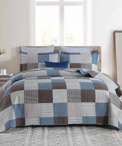 Juego de edredón PANGUSHAN 100% algodón -Azul/Marrón