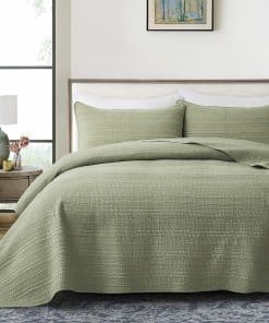 Juego de Colcha King Size Moonline Verde Oliva 3 Piezas,