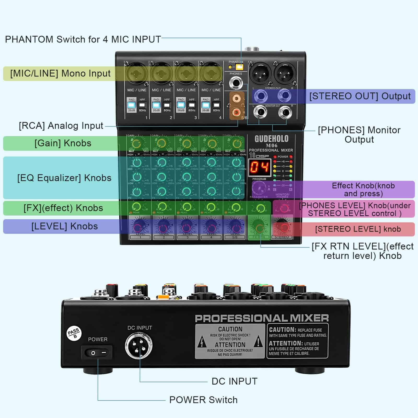 Mezcladora de Audio Profesional de 6 -Negro - Imagen 7