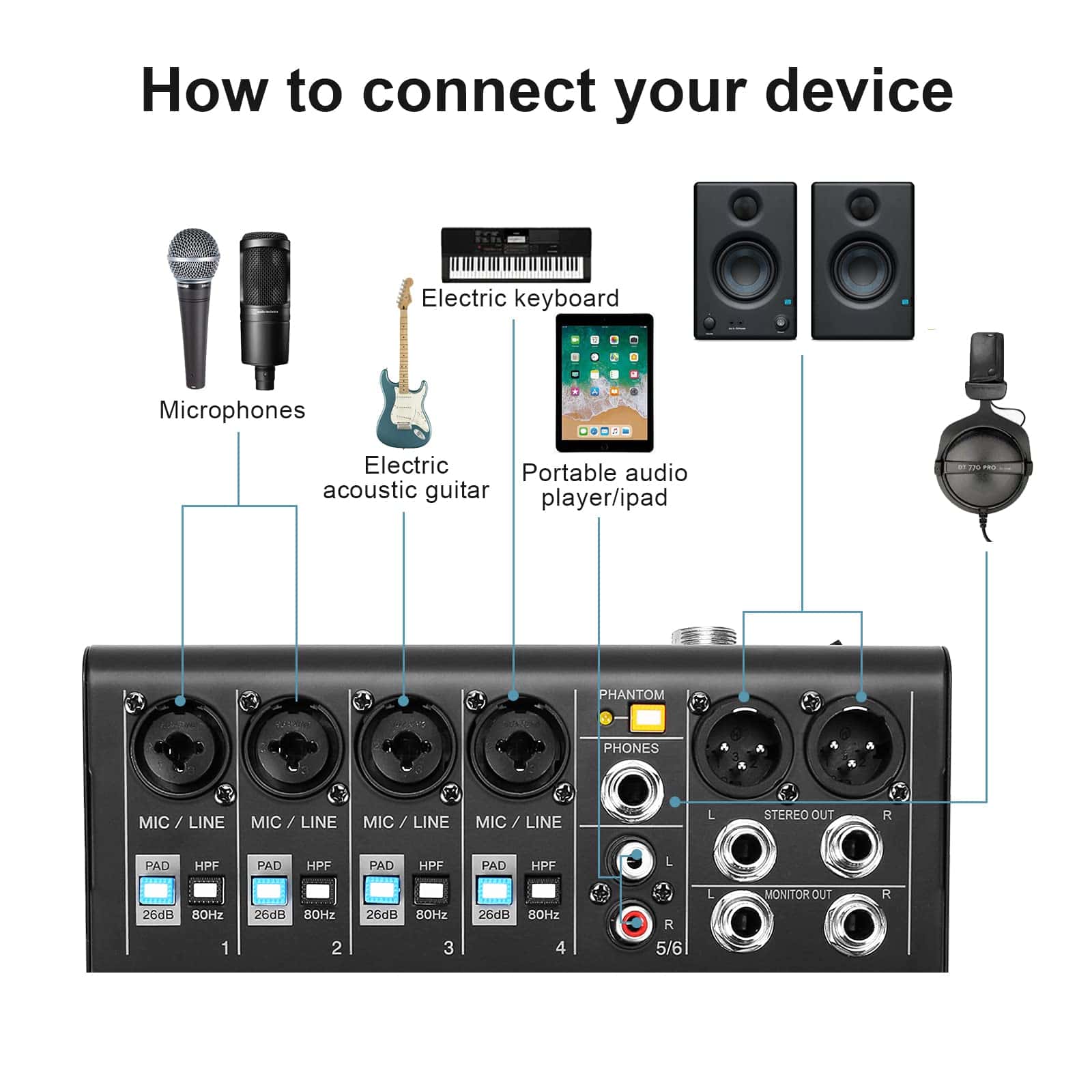 Mezcladora de Audio Profesional de 6 -Negro - Imagen 8
