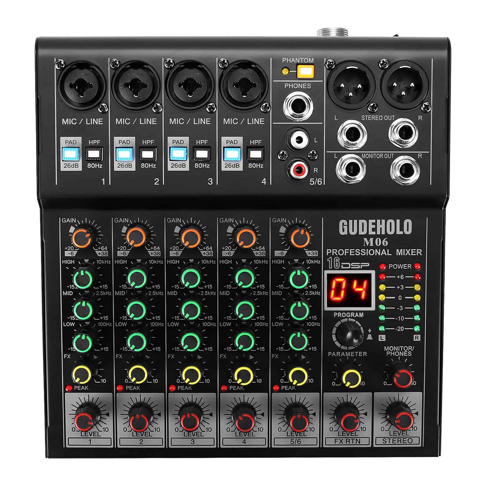 Mezcladora de Audio Profesional de 6 -Negro