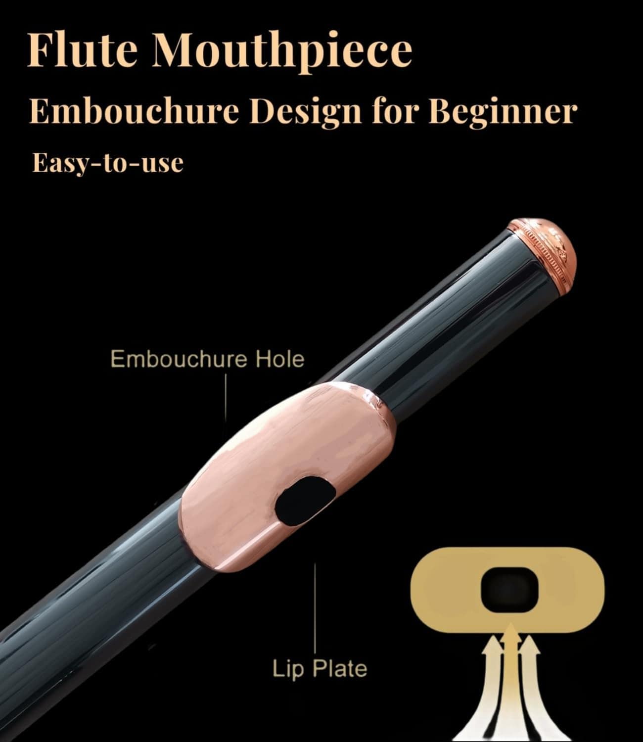 Flauta C KAYATA, Niquelada en Negro, Llaves en Oro Rosa, - Imagen 3