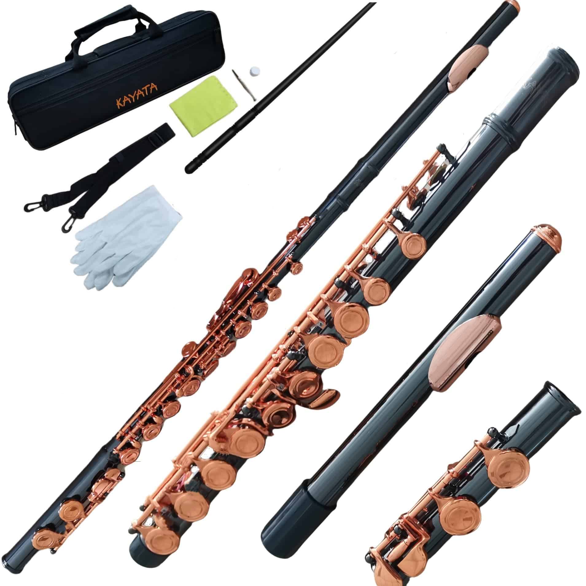 Flauta C KAYATA, Niquelada en Negro, Llaves en Oro Rosa,