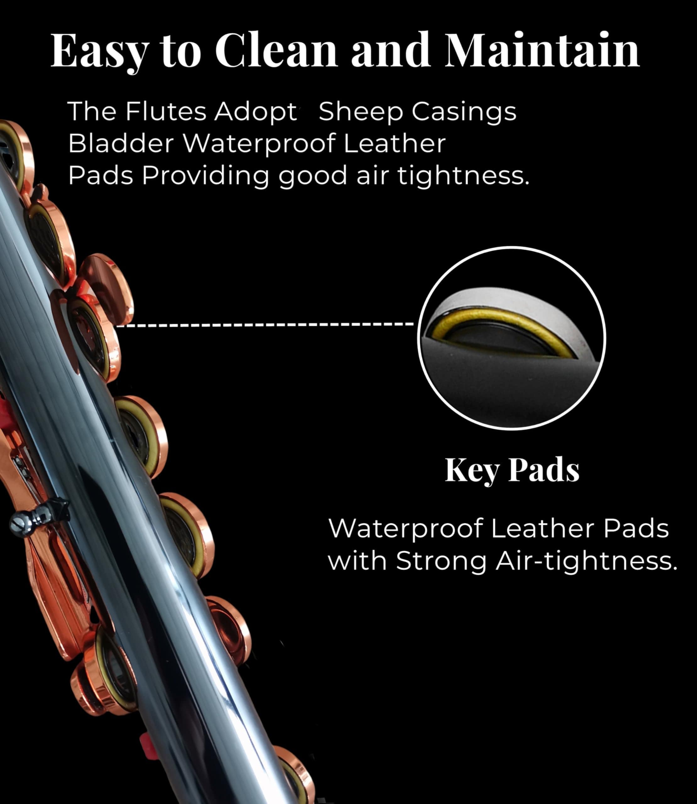 Flauta C KAYATA, Niquelada en Negro, Llaves en Oro Rosa, - Imagen 4