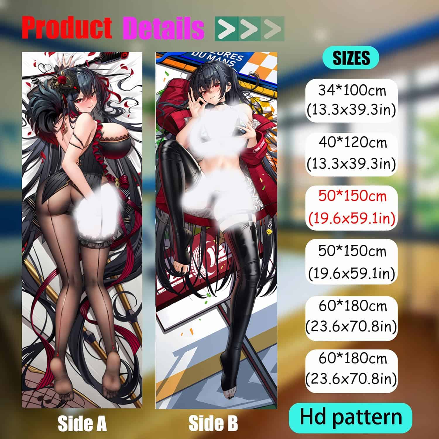 Funda de Almohada Dakimakura Anime Azur Lane, 150cm x 50cm, - Imagen 4