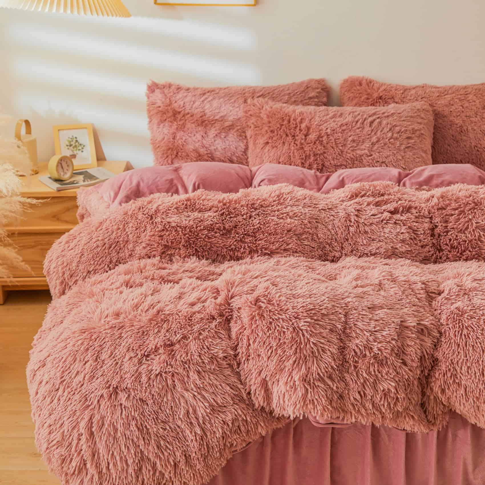 Juego de funda nórdica de felpa color rosa polvoriento - Imagen 6