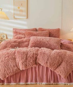 Juego de funda nórdica de felpa color rosa polvoriento
